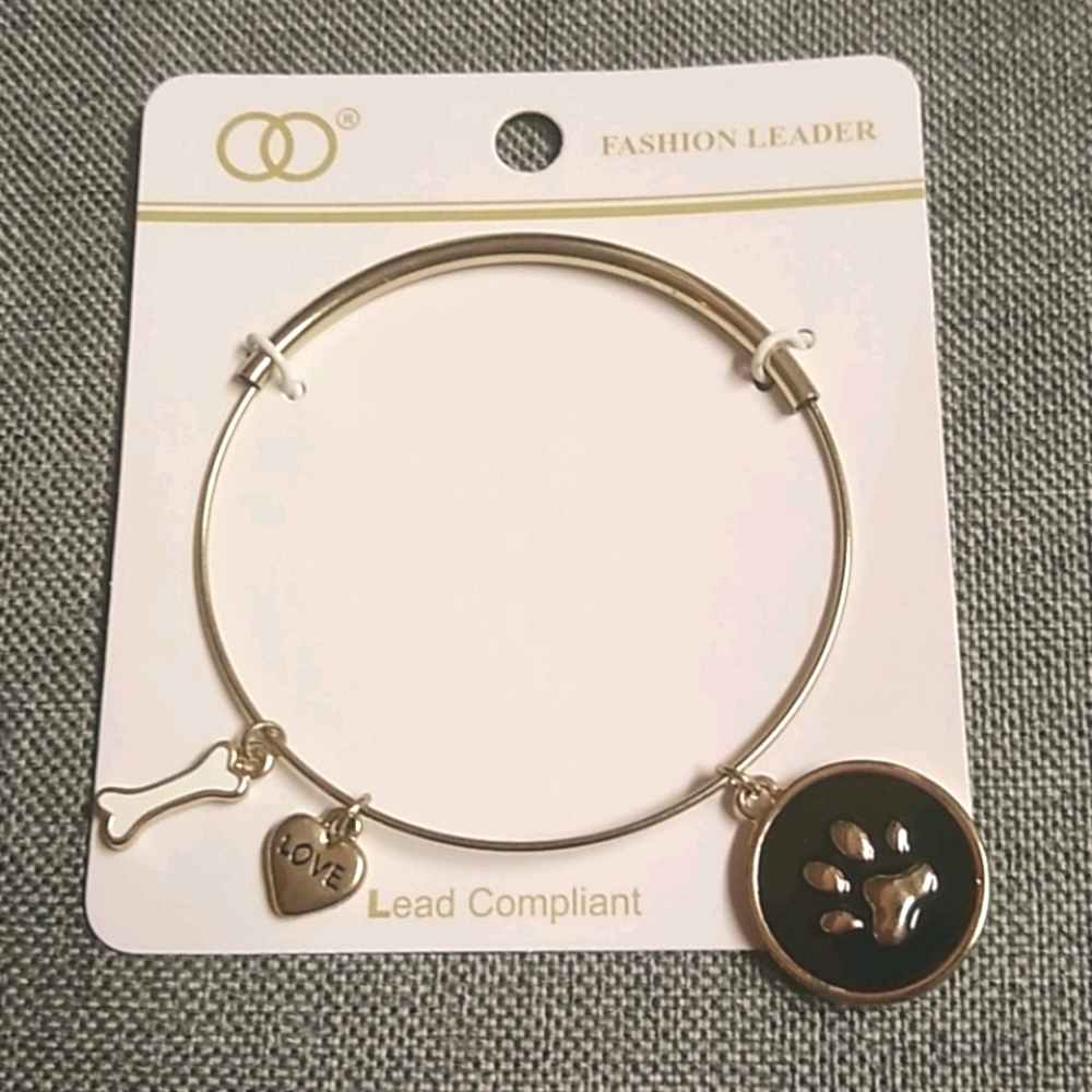 😻 3 For $15 Dog Themed Gold Charm Bangle Bracelet